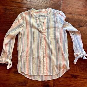Striped Lightweight Button-Front Blouse in White with Multicolor Stripes